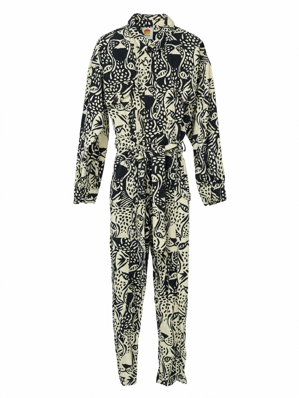 FARM Rio Black & Cream Abstract Print Long-Sleeve Jumpsuit